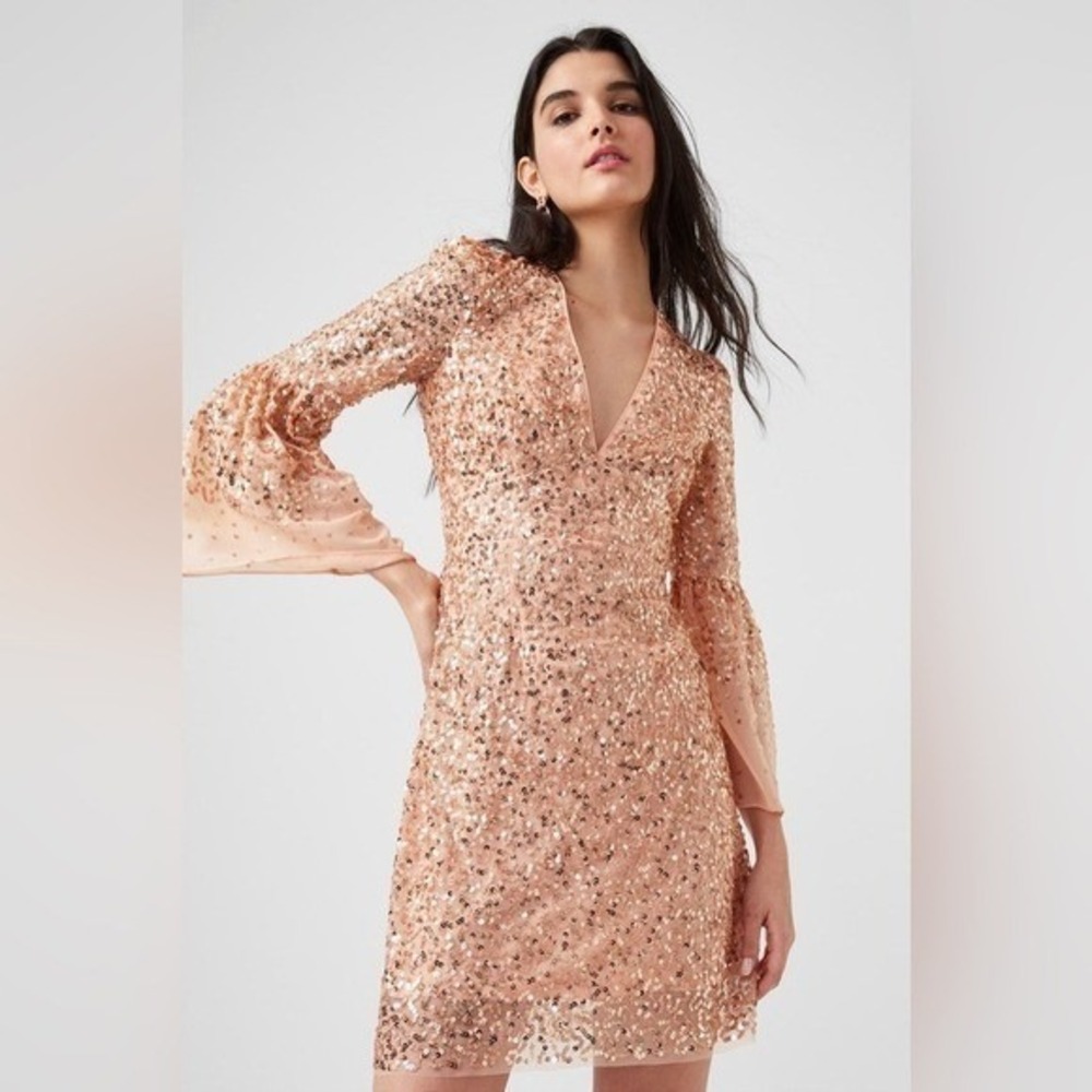French Connection Women's 8 Elegant Sequin Peach Dress Y2K‎ NEW